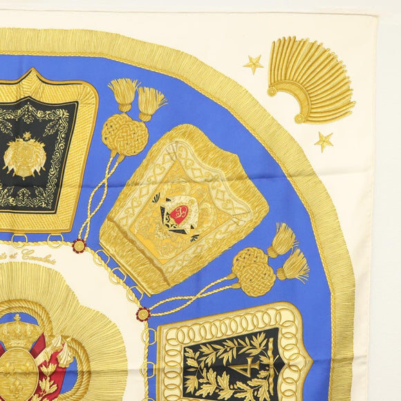 HERMES Carre 90 Scarf ""POSTE ET CAVAIENE"" Silk Blue Auth 135701