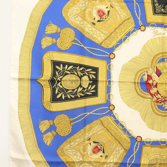 HERMES Carre 90 Scarf ""POSTE ET CAVAIENE"" Silk Blue Auth 135701