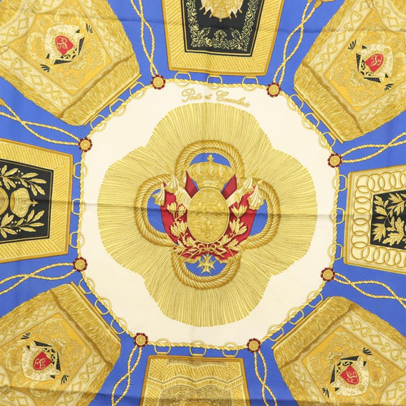 HERMES Carre 90 Scarf ""POSTE ET CAVAIENE"" Silk Blue Auth 135701