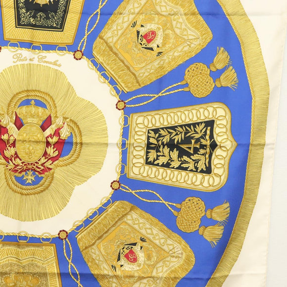 HERMES Carre 90 Scarf ""POSTE ET CAVAIENE"" Silk Blue Auth 135701