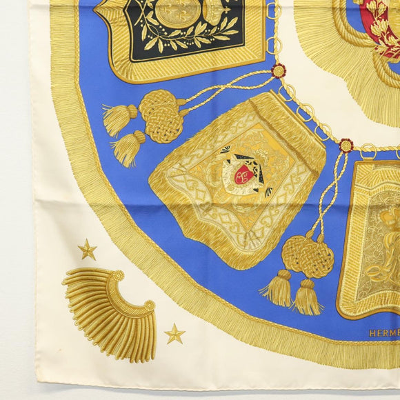 HERMES Carre 90 Scarf ""POSTE ET CAVAIENE"" Silk Blue Auth 135701