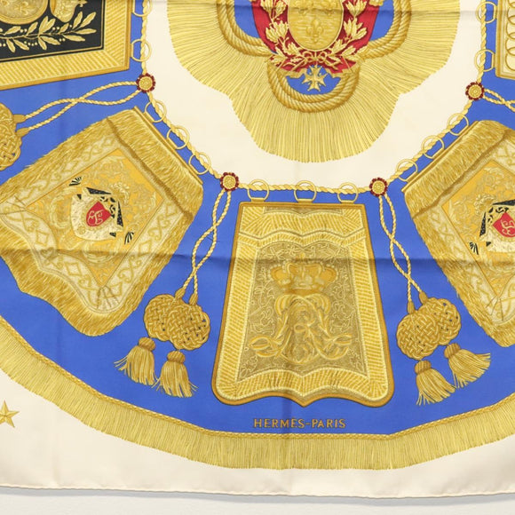 HERMES Carre 90 Scarf ""POSTE ET CAVAIENE"" Silk Blue Auth 135701