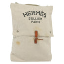 HERMES Buggy Baggage Hand Bag Canvas Beige Silver Auth 135703-1