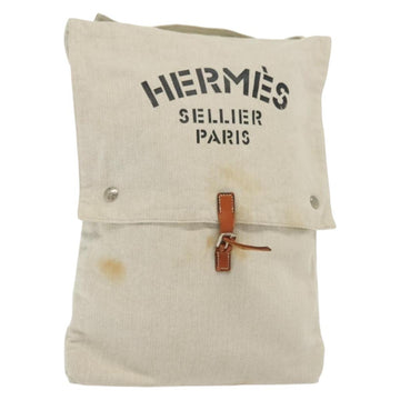 HERMES Buggy Baggage Hand Bag Canvas Beige Silver Auth 135703