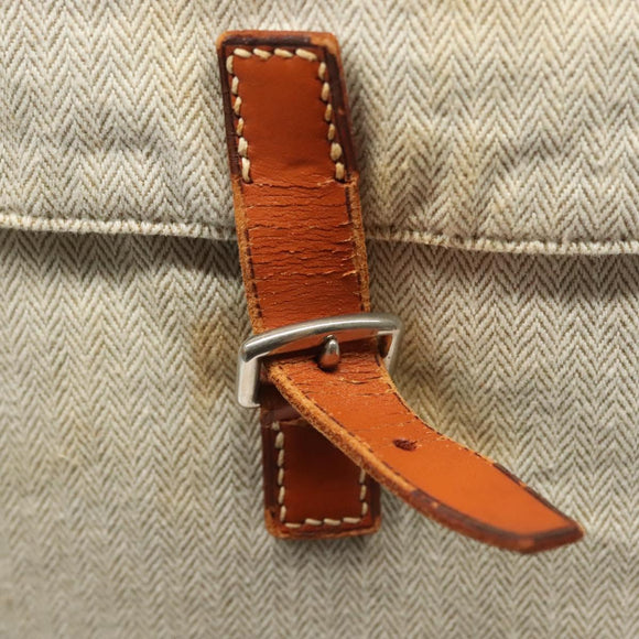 HERMES Buggy Baggage Hand Bag Canvas Beige Silver Auth 135703