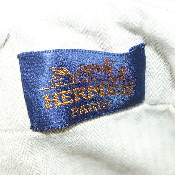 HERMES Buggy Baggage Hand Bag Canvas Beige Silver Auth 135703