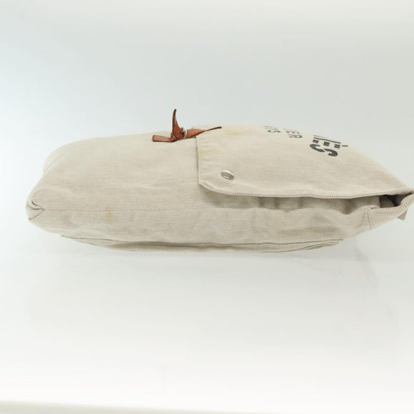 HERMES Buggy Baggage Hand Bag Canvas Beige Silver Auth 135703