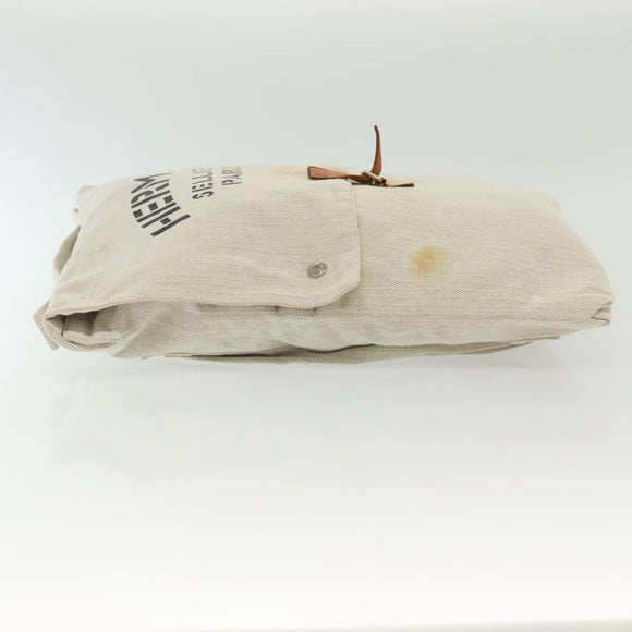 HERMES Buggy Baggage Hand Bag Canvas Beige Silver Auth 135703