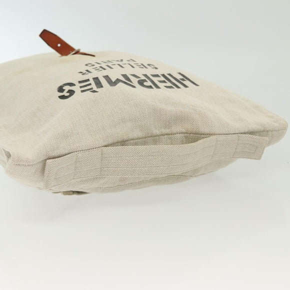 HERMES Buggy Baggage Hand Bag Canvas Beige Silver Auth 135703