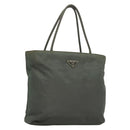 PRADA Hand Bag Nylon Khaki Silver Auth 135704-1
