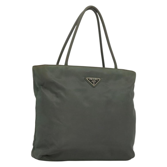 PRADA Hand Bag Nylon Khaki Silver Auth 135704