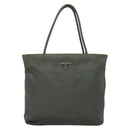 PRADA Hand Bag Nylon Khaki Silver Auth 135704-13