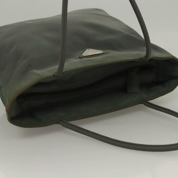 PRADA Hand Bag Nylon Khaki Silver Auth 135704