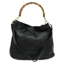 GUCCI Bamboo Hand Bag Leather 2way Black Gold 001 2123 1577 Auth 135785-1