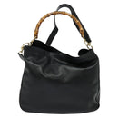 GUCCI Bamboo Hand Bag Leather 2way Black Gold 001 2123 1577 Auth 135785-2