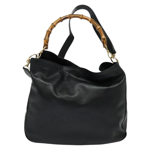 GUCCI Bamboo Hand Bag Leather 2way Black Gold 001 2123 1577 Auth 135785