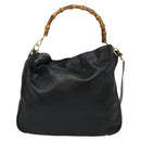 GUCCI Bamboo Hand Bag Leather 2way Black Gold 001 2123 1577 Auth 135785-3