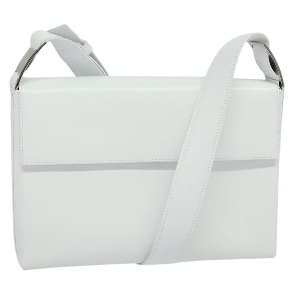 Salvatore Ferragamo Vala Shoulder Bag Leather White Silver Auth 135795