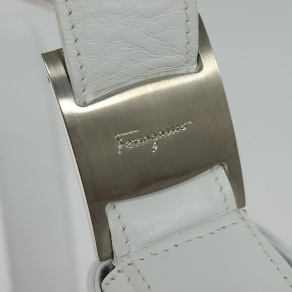 Salvatore Ferragamo Vala Shoulder Bag Leather White Silver Auth 135795