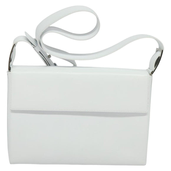 Salvatore Ferragamo Vala Shoulder Bag Leather White Silver Auth 135795