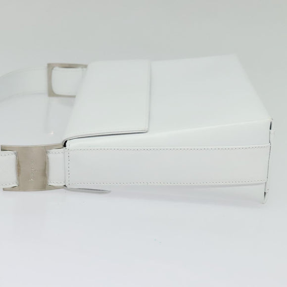 Salvatore Ferragamo Vala Shoulder Bag Leather White Silver Auth 135795