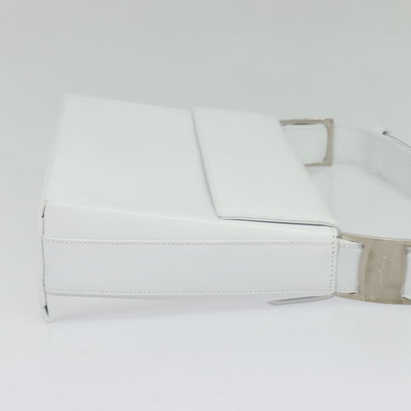 Salvatore Ferragamo Vala Shoulder Bag Leather White Silver Auth 135795