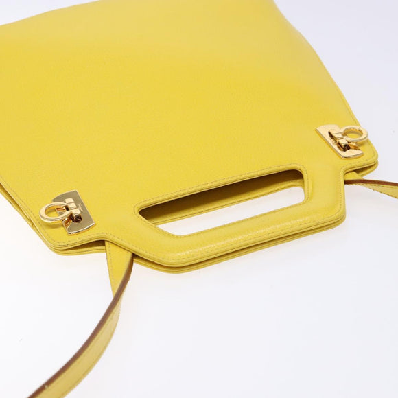Salvatore Ferragamo Hand Bag Leather 2way Yellow Auth 135797