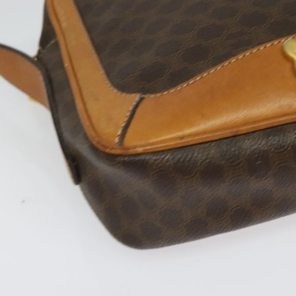 CELINE Macadam Canvas Shoulder Bag PVC Leather Brown Gold Auth 135803