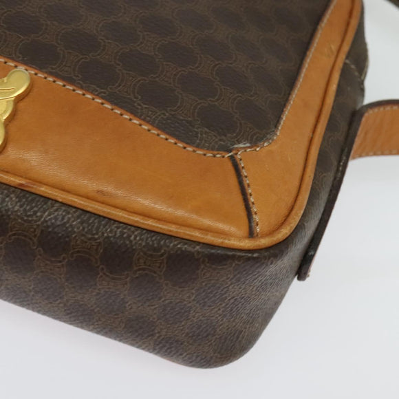 CELINE Macadam Canvas Shoulder Bag PVC Leather Brown Gold Auth 135803