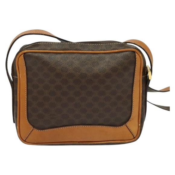 CELINE Macadam Canvas Shoulder Bag PVC Leather Brown Gold Auth 135803