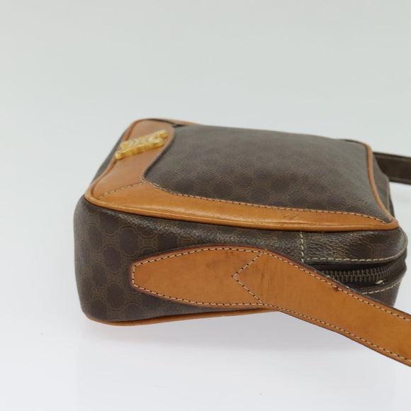 CELINE Macadam Canvas Shoulder Bag PVC Leather Brown Gold Auth 135803