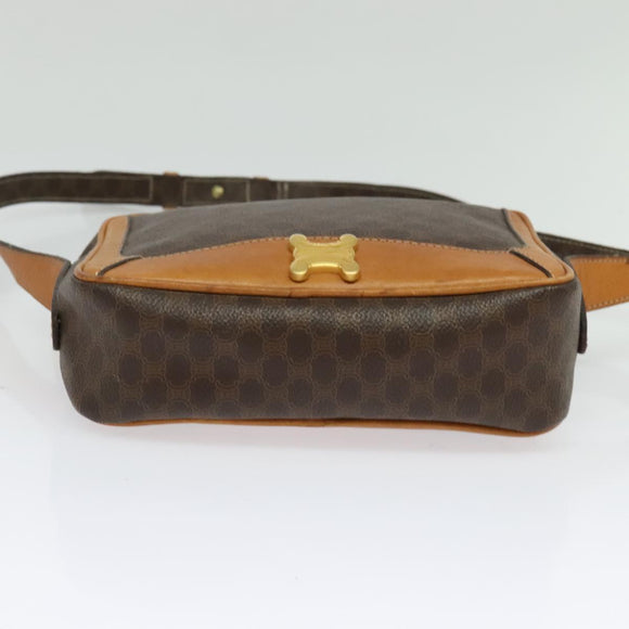 CELINE Macadam Canvas Shoulder Bag PVC Leather Brown Gold Auth 135803