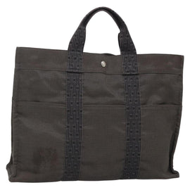 HERMES Her Line MM Hand Bag Canvas Gray Auth 135814