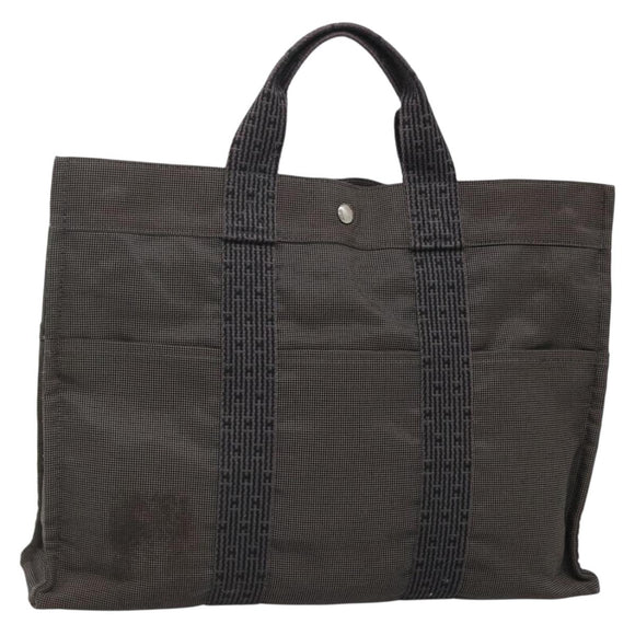 HERMES Her Line MM Hand Bag Canvas Gray Auth 135814