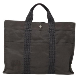 HERMES Her Line MM Hand Bag Canvas Gray Auth 135814 - 0