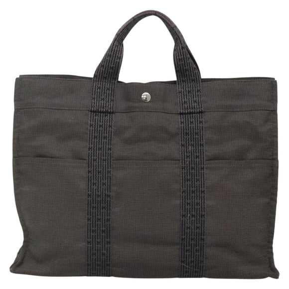 HERMES Her Line MM Hand Bag Canvas Gray Auth 135814