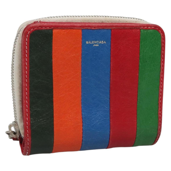 BALENCIAGA Bifold Wallet Leather Red Silver Auth 135817
