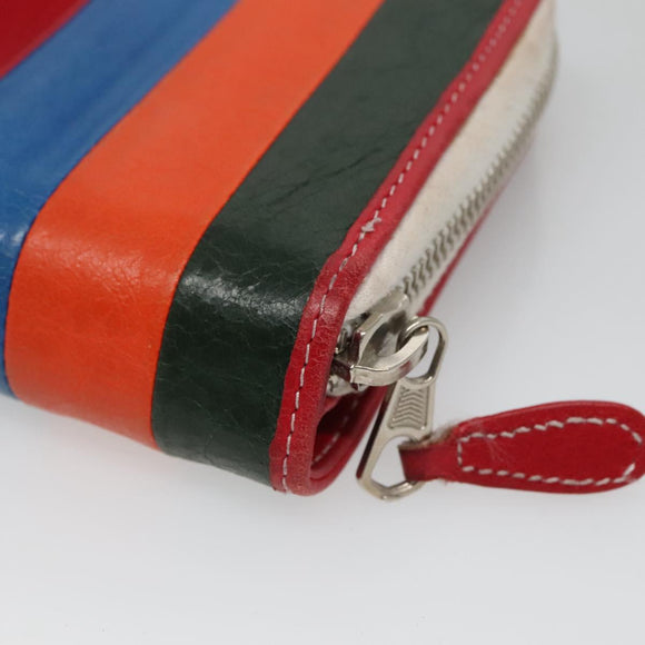 BALENCIAGA Bifold Wallet Leather Red Silver Auth 135817