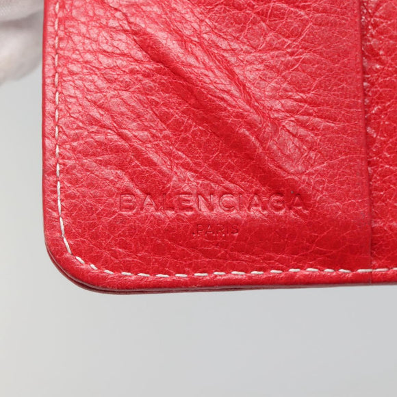 BALENCIAGA Bifold Wallet Leather Red Silver Auth 135817