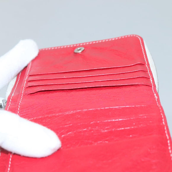 BALENCIAGA Bifold Wallet Leather Red Silver Auth 135817