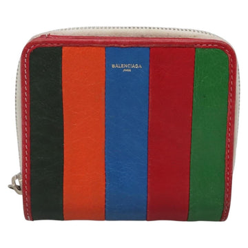 BALENCIAGA Bifold Wallet Leather Red Silver Auth 135817 - 0