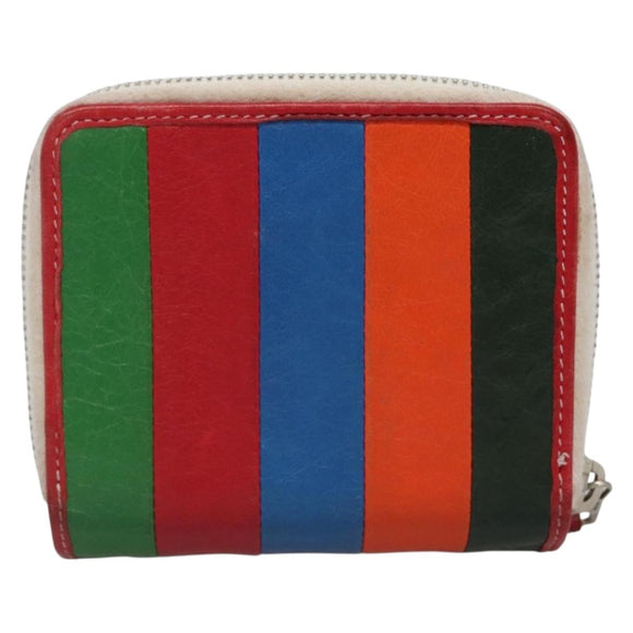 BALENCIAGA Bifold Wallet Leather Red Silver Auth 135817