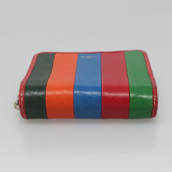 BALENCIAGA Bifold Wallet Leather Red Silver Auth 135817