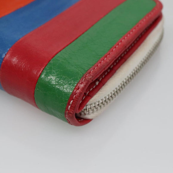 BALENCIAGA Bifold Wallet Leather Red Silver Auth 135817