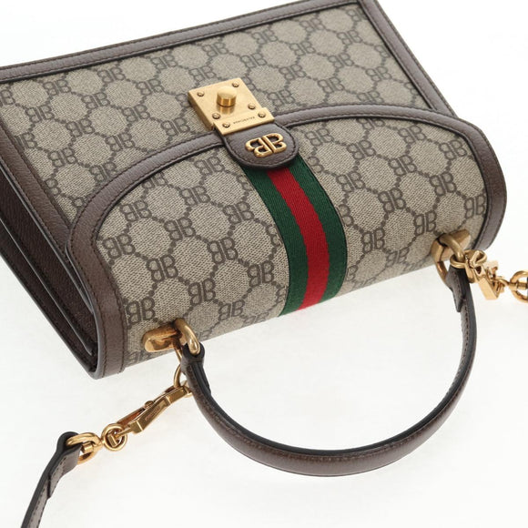 GUCCI Balenciaga Collaboration Web Sherry Line Bag PVC Beige 680119 Auth135820SM