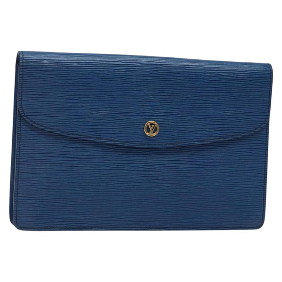 LOUIS VUITTON Epi Montaigne 27 Clutch Bag Blue M52655 LV Auth 135873