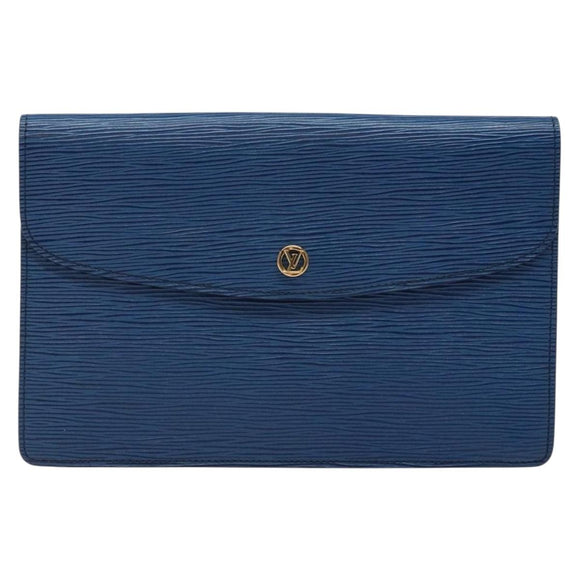LOUIS VUITTON Epi Montaigne 27 Clutch Bag Blue M52655 LV Auth 135873