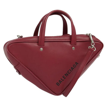 BALENCIAGA Triangle Duffel Hand Bag Leather 2way Red 476975 Auth 135922