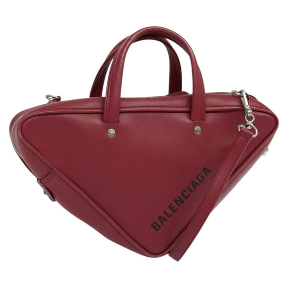 BALENCIAGA Triangle Duffel Hand Bag Leather 2way Red 476975 Auth 135922