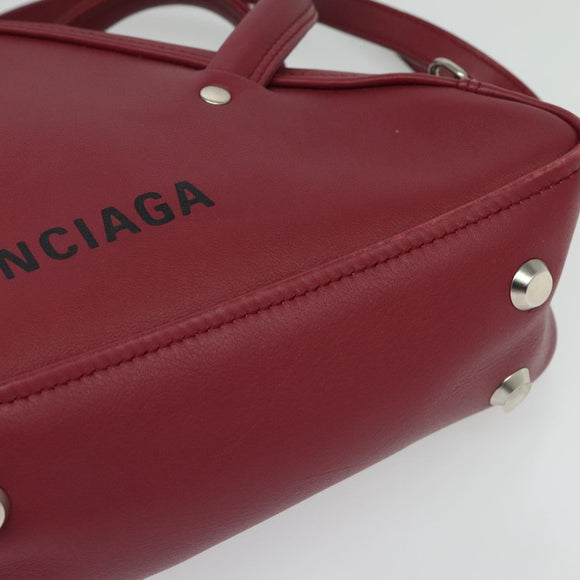 BALENCIAGA Triangle Duffel Hand Bag Leather 2way Red 476975 Auth 135922